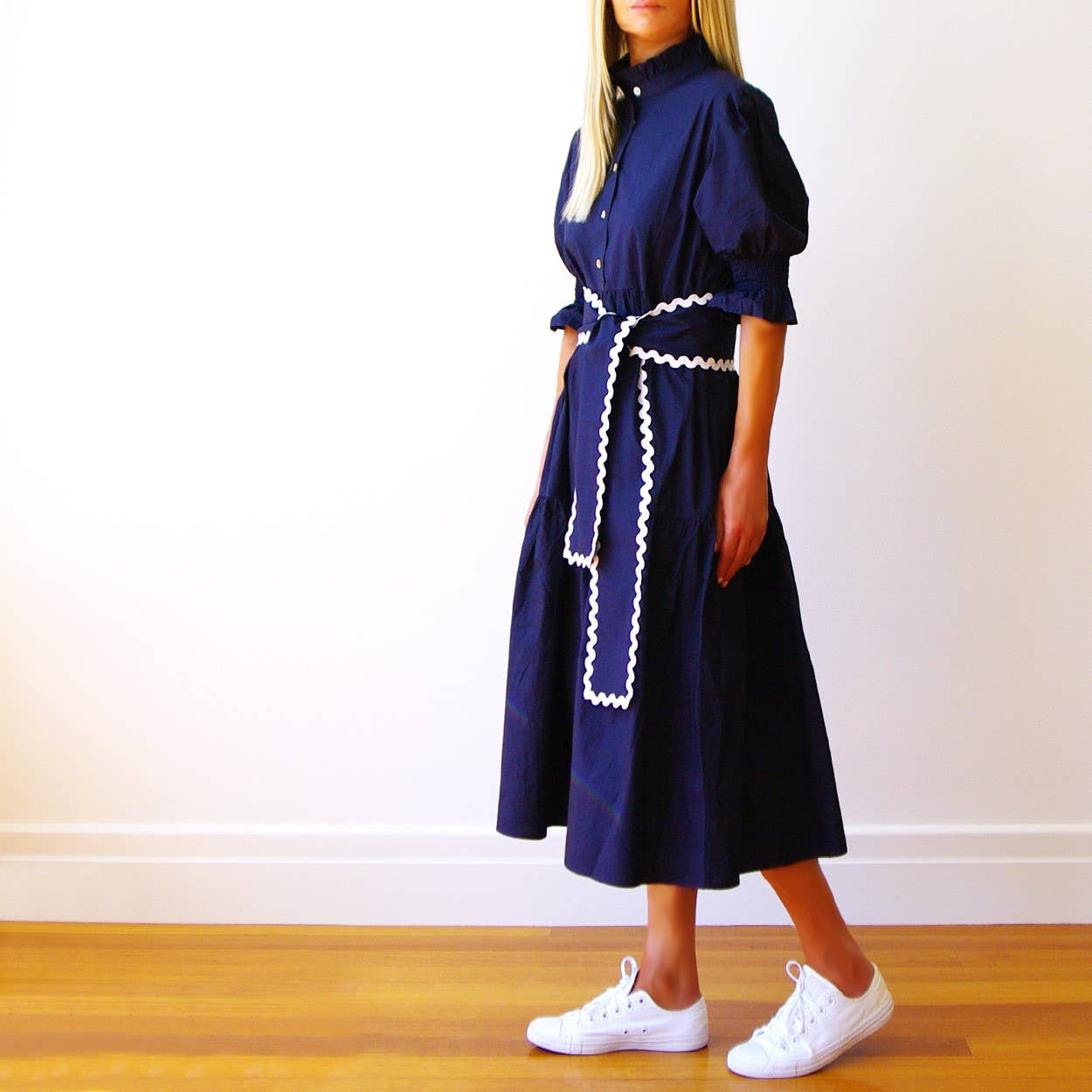 Lottie Navy Blue Cotton Poplin Dress