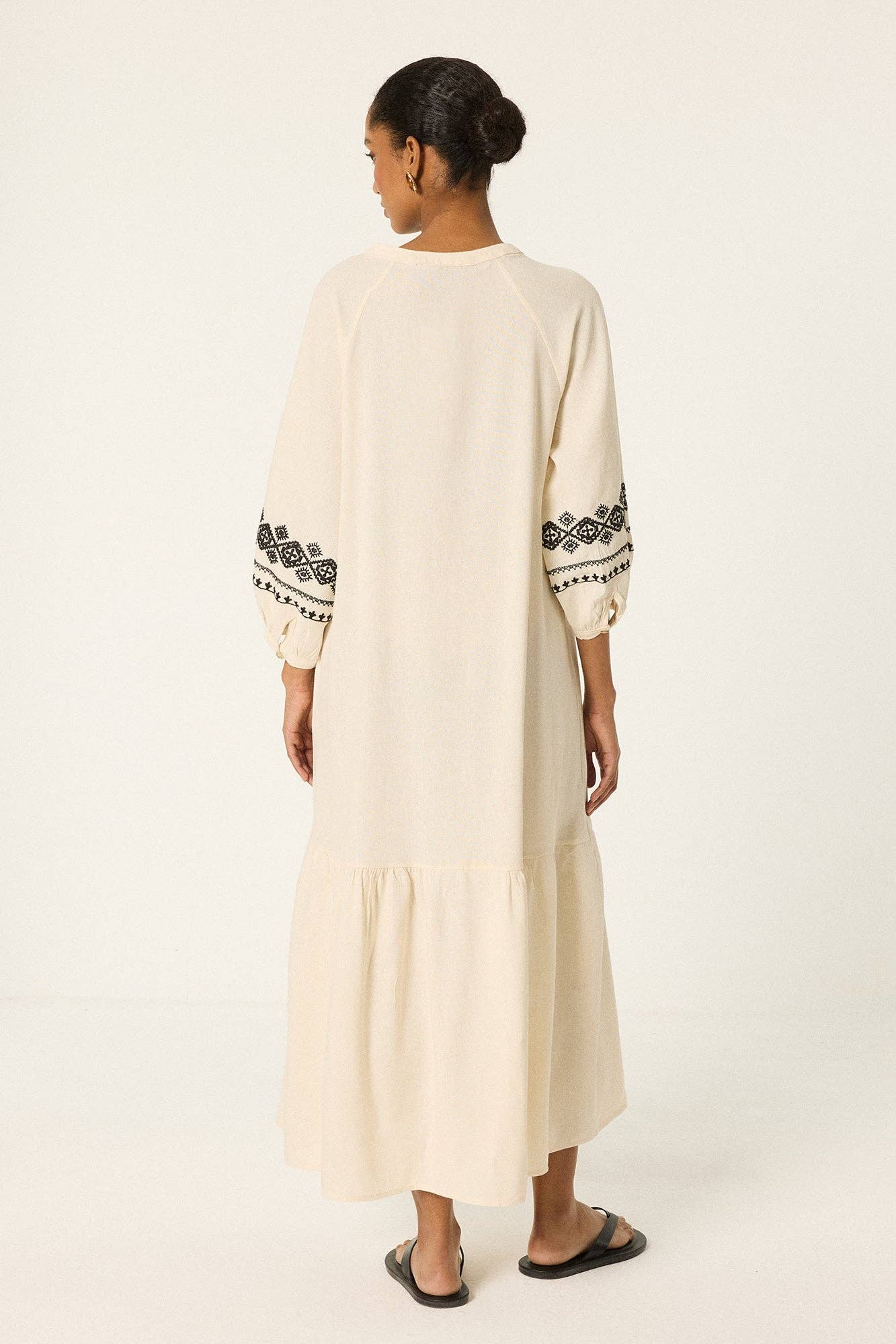 Bohemian Embroidered Tassel Maxi Dress – Relaxed Fit.