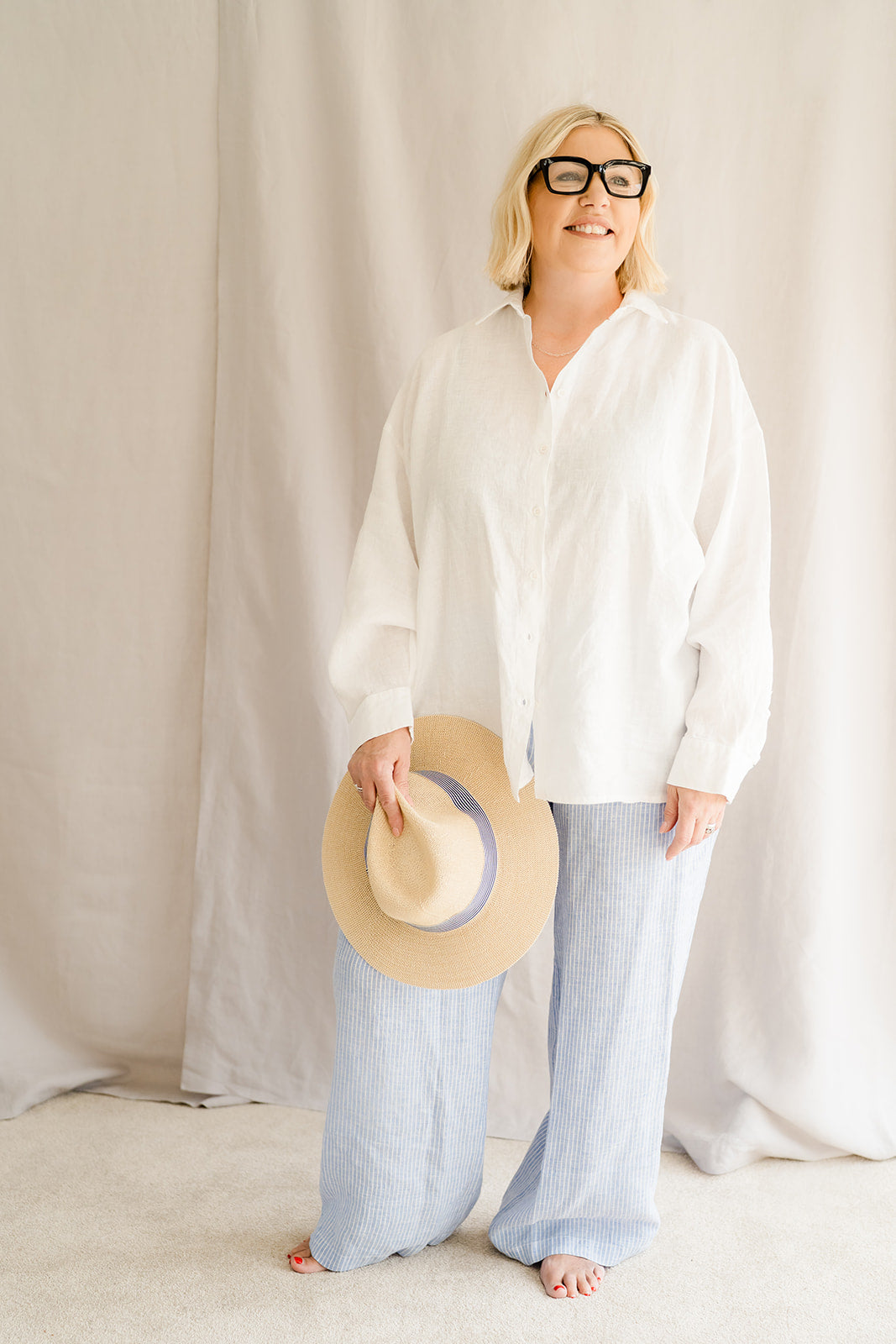 Linen Trousers Blue Striped