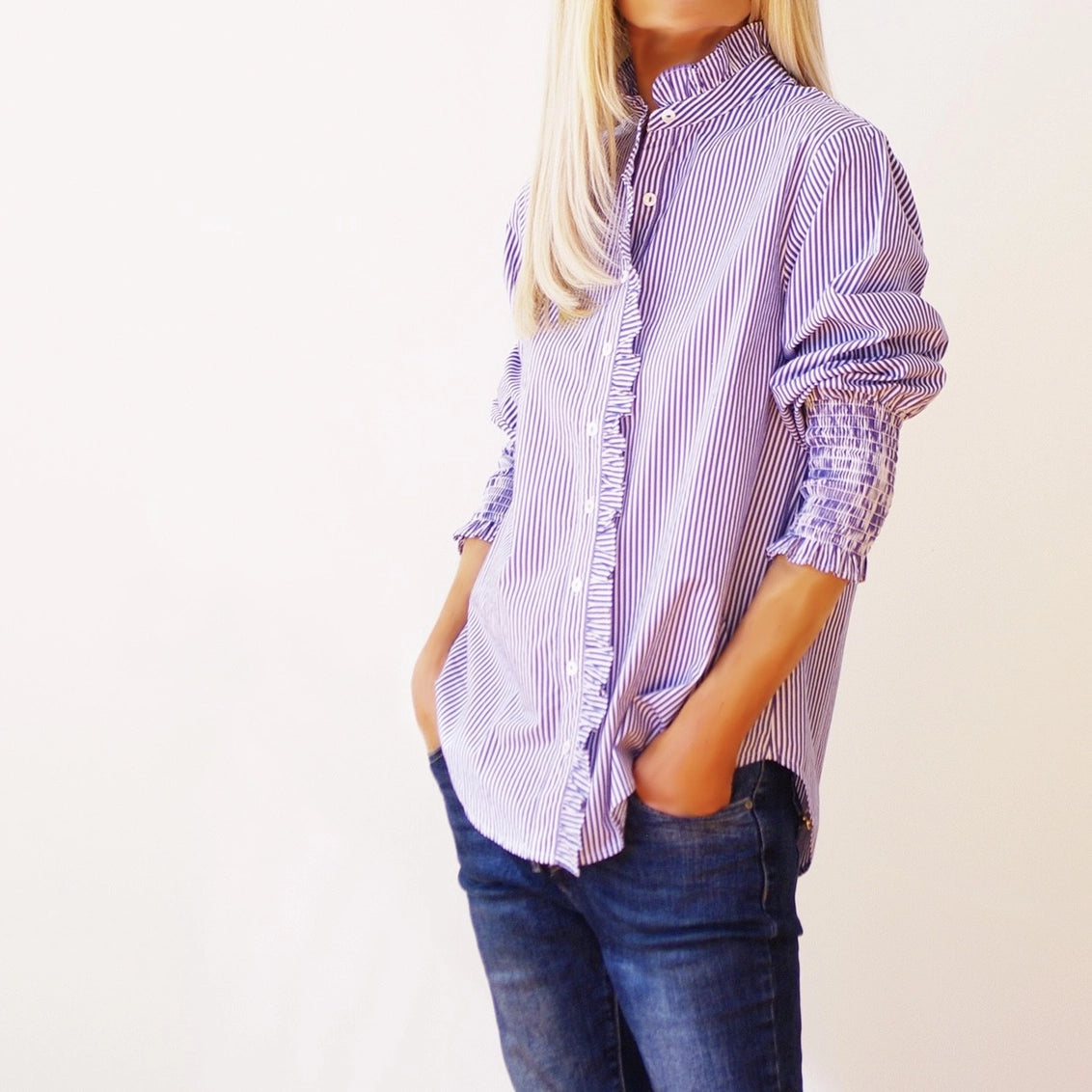 Poppy Dark Blue & White Stripe Shirt