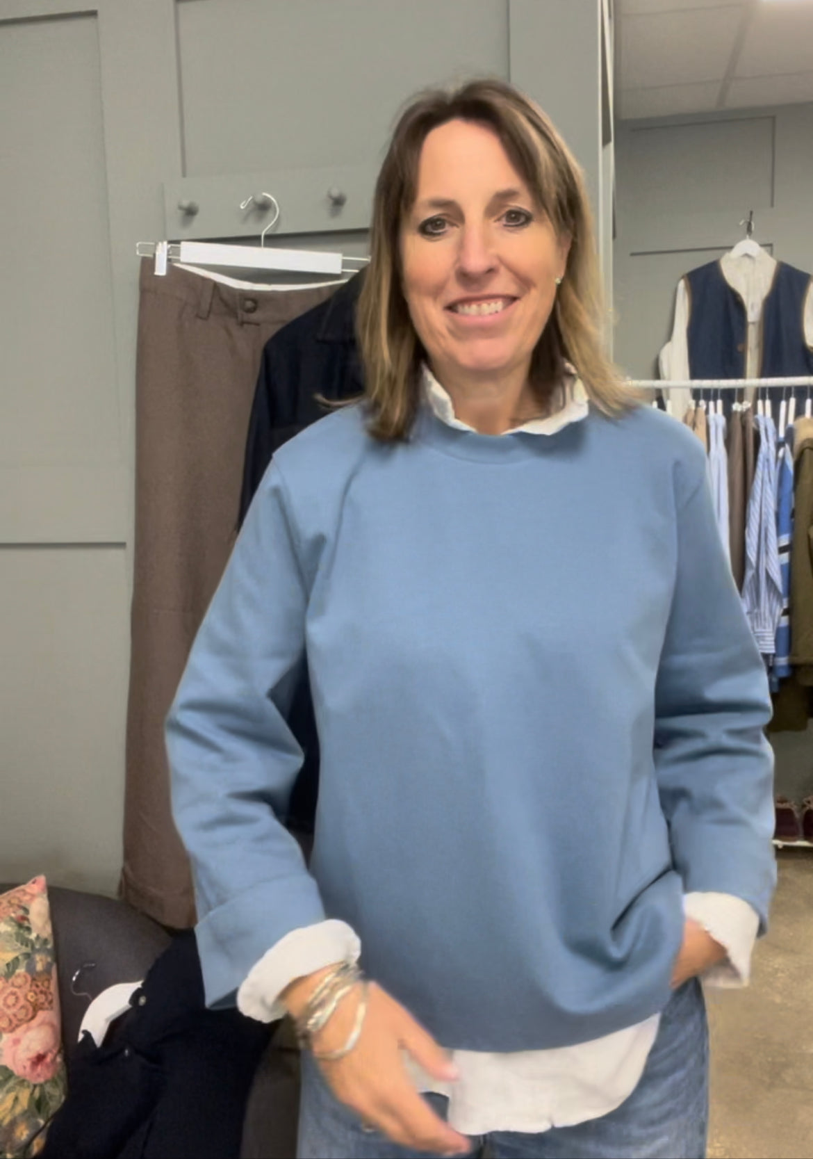 Pod & Pip Wide Sleeve Sweatshirt Top Blue - Pre-Order