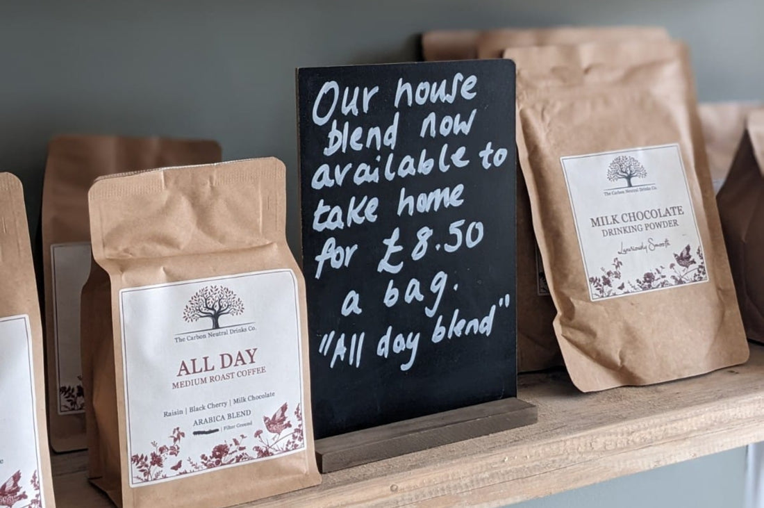 The 'All-Day' Coffee Roast, proudly displayed in Pod & Pip's store.
