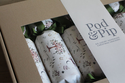 Pod & Pip's Christmas Crackers, displayed beautifully in their box