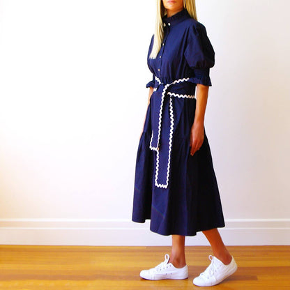 Lottie Navy Blue Cotton Poplin Dress