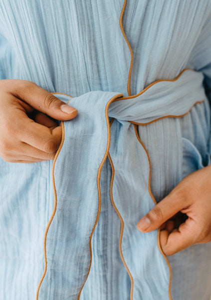 Cotton Robe in Blue Scallop