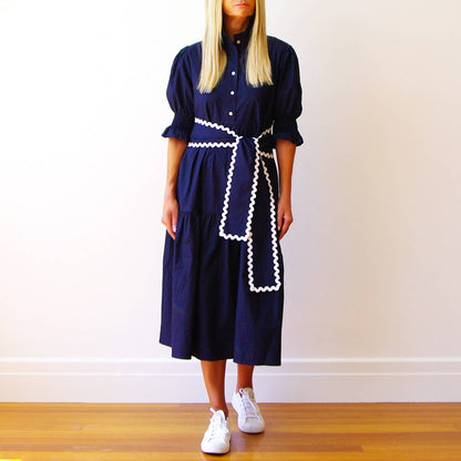 Lottie Navy Blue Cotton Poplin Dress