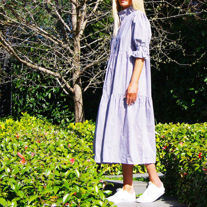 Lottie Dark Navy Stripe Cotton Poplin Dress