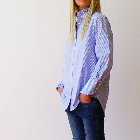 Lottie Azure & White Stripe Cotton Shirt