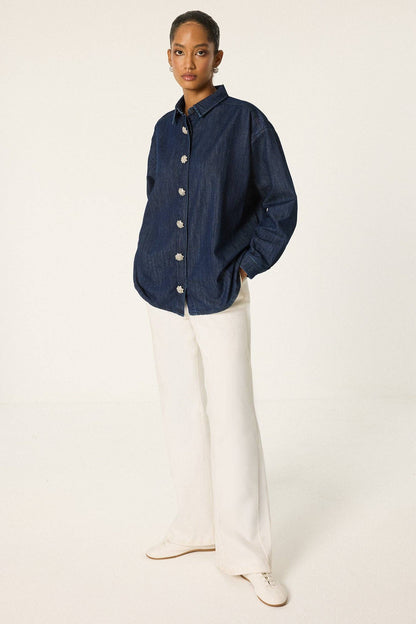 Jewelled Button Denim Shirt