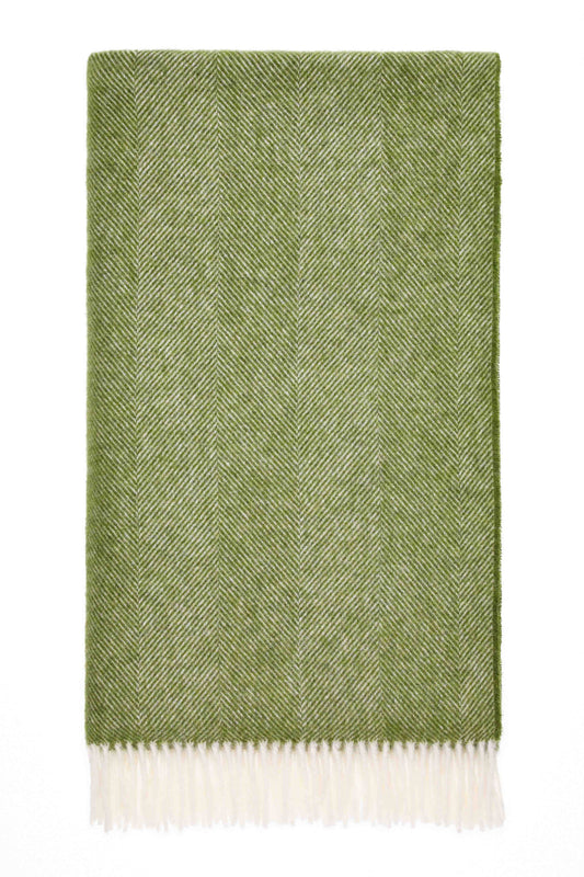 Herringbone Pure Wool Throw Apple Green