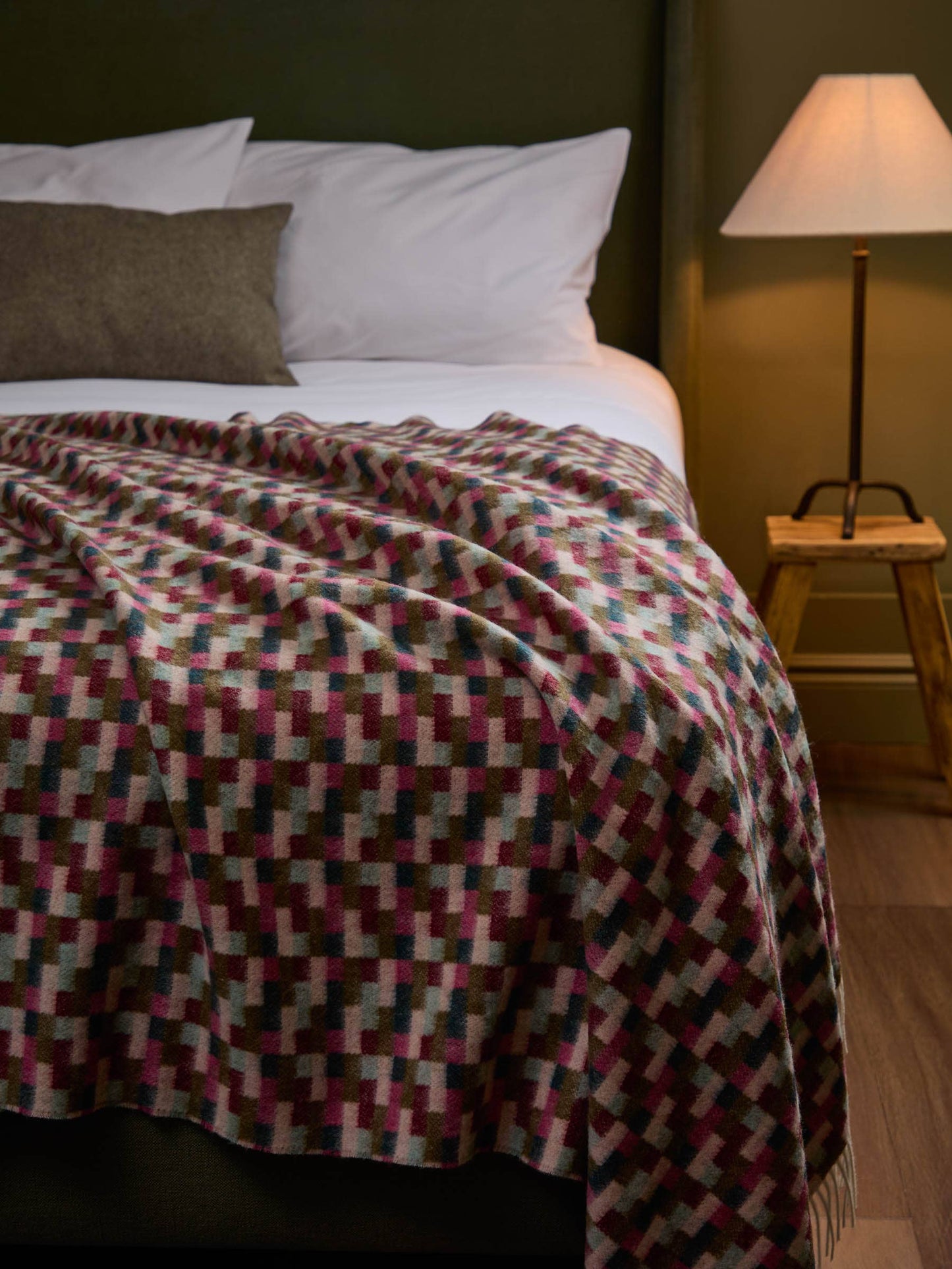 Bricks Merino Throw: Pink/Khaki