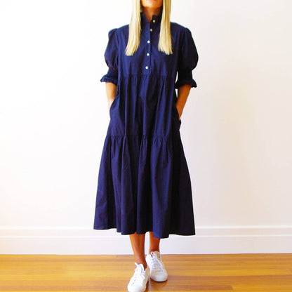 Lottie Navy Blue Cotton Poplin Dress