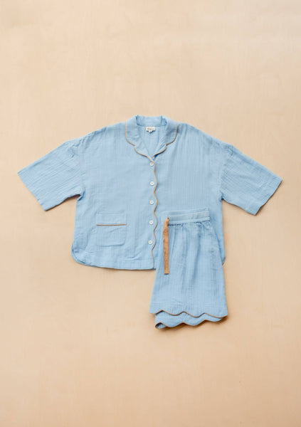 Blue Scallop Cotton Pyjamas