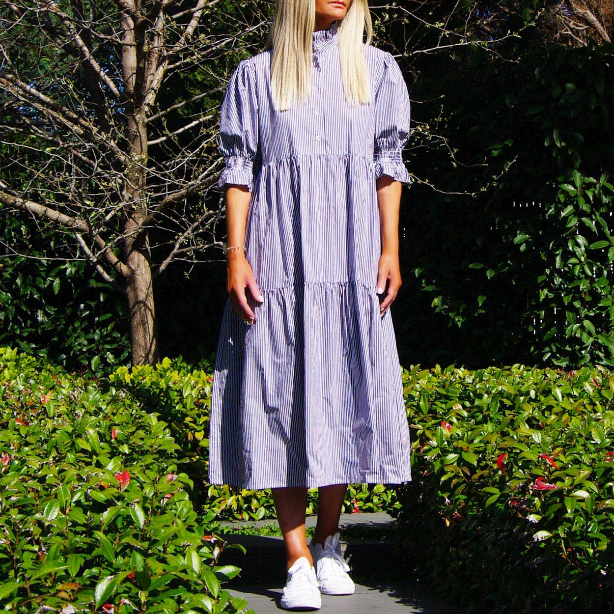 Lottie Dark Navy Stripe Cotton Poplin Dress