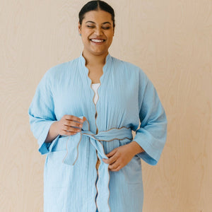 Cotton Robe in Blue Scallop