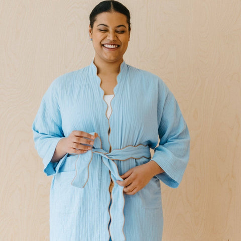 Cotton Robe in Blue Scallop