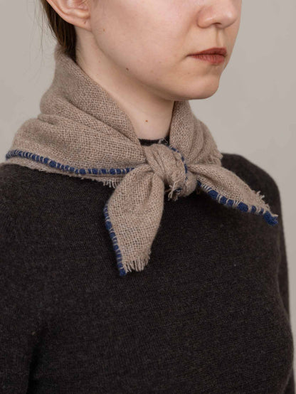 Cashmere Contrast Stitch Neck Scarf Beige