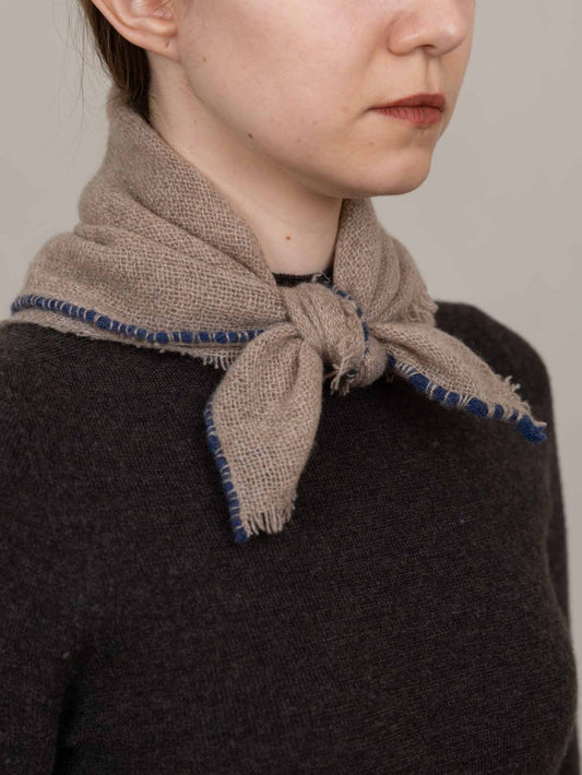 Cashmere Contrast Stitch Neck Scarf Beige