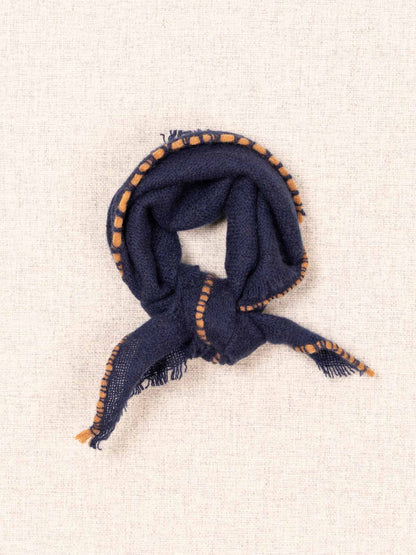 Cashmere Contrast Stitch Neck Scarf Navy