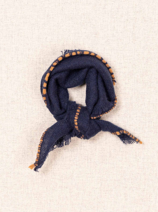 Cashmere Contrast Stitch Neck Scarf Navy