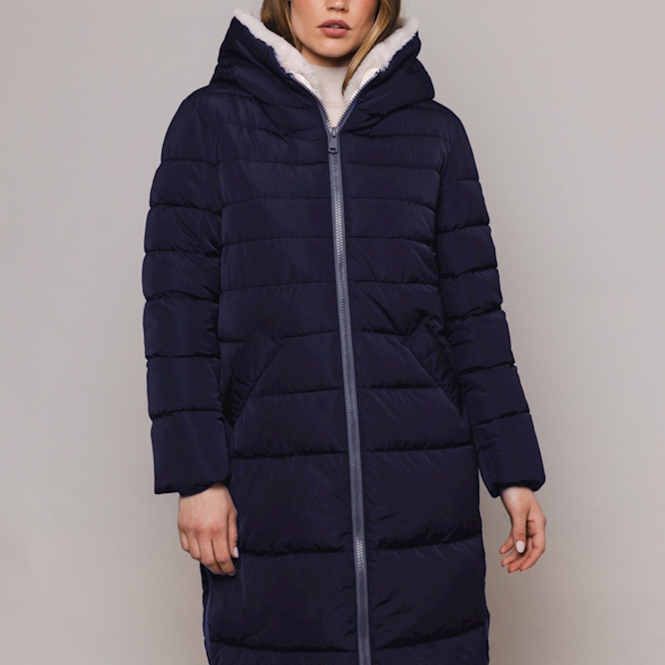 Rino + Pele Kelifur Navy and Stone Coat