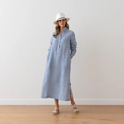 Linen Long Stripe Megan Dress