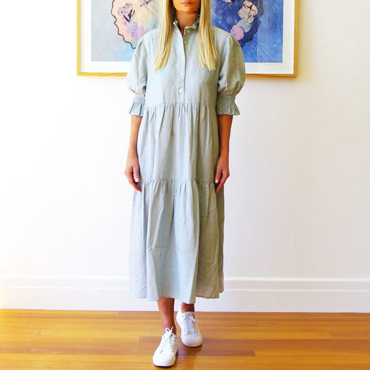 Lottie Green & White Yarn Stripe Dress
