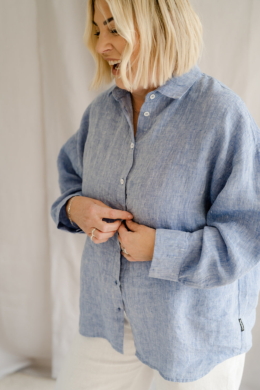 Linen Ruth Oversize Shirt Mid Blue
