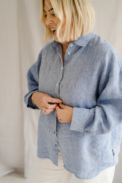 Linen Ruth Oversize Shirt Mid Blue
