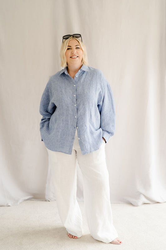 Linen Ruth Oversize Shirt Mid Blue