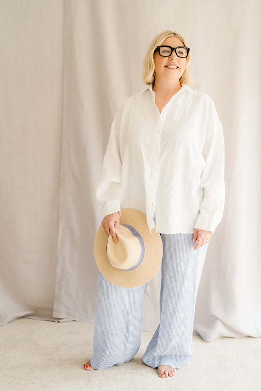 Linen Trousers Blue Striped