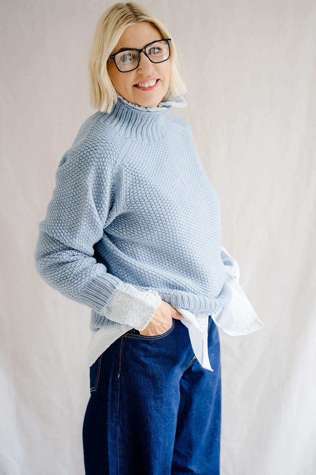 Pod & Pip Waffle Jumper Light Blue