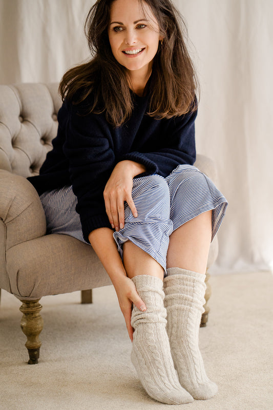 Cashmere Cable Knit Bed Socks