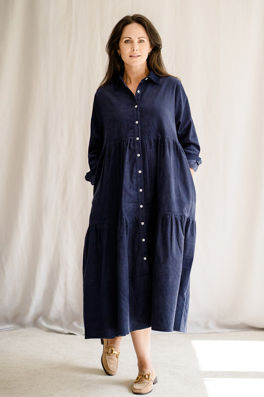 Cate Navy Needle Cord Dress