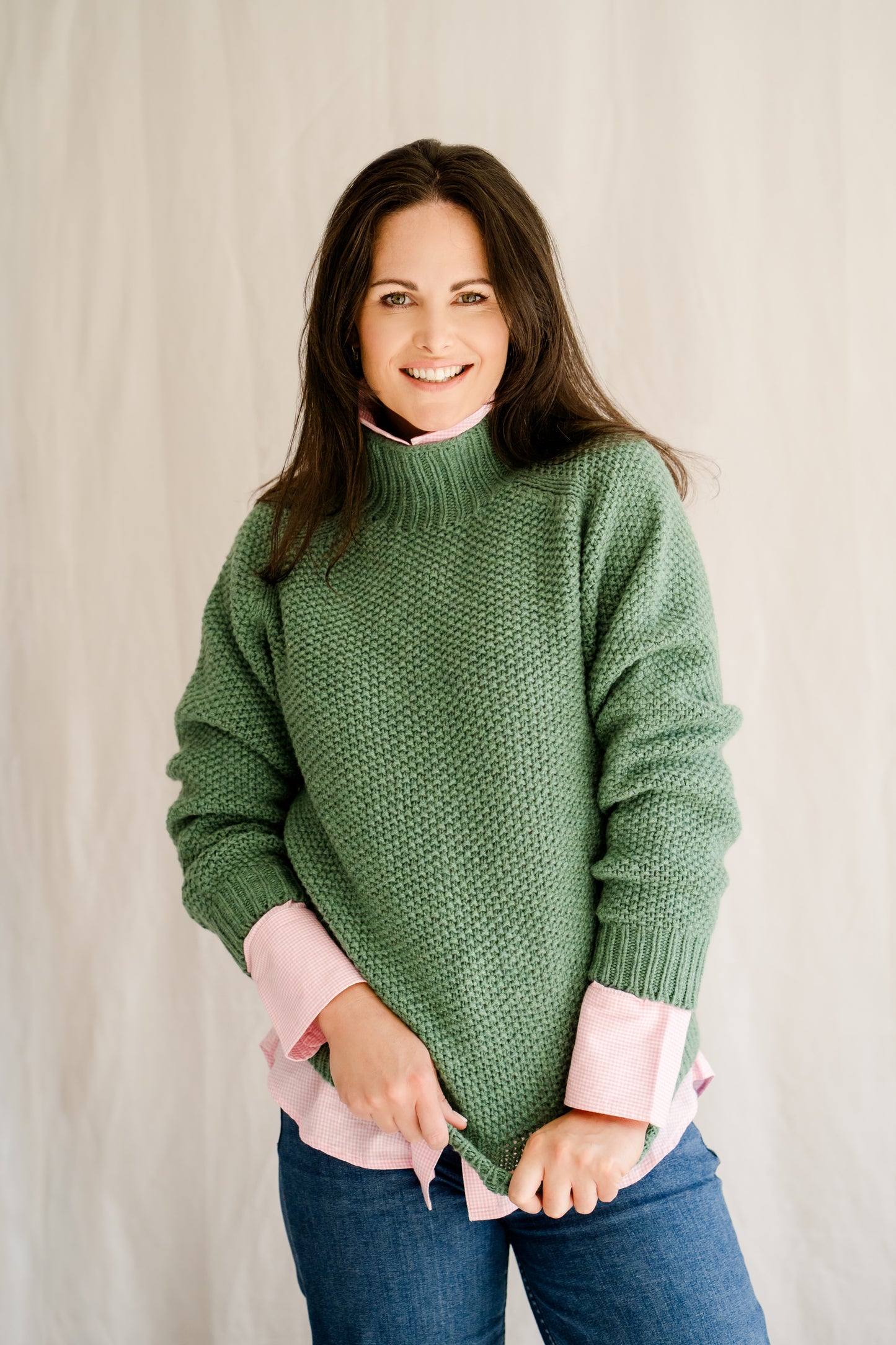 Pod & Pip Waffle Jumper Green