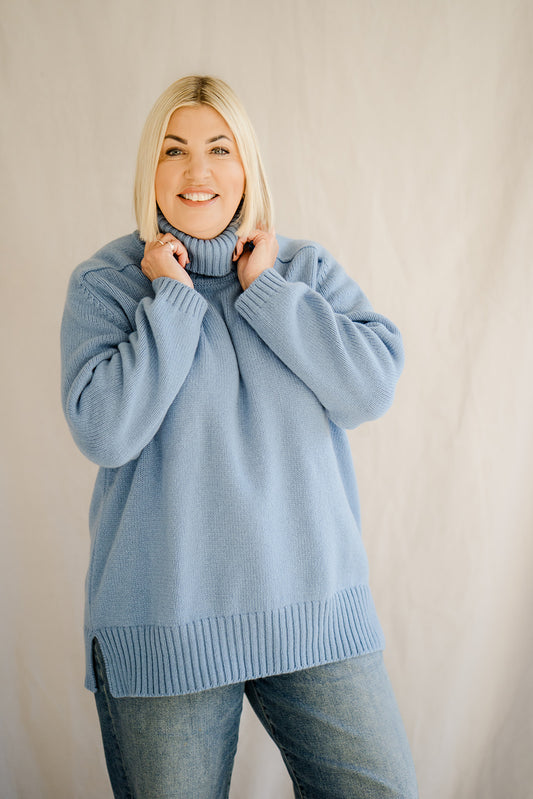 Pod & Pip Oversize Roll Neck Jumper Soft Blue