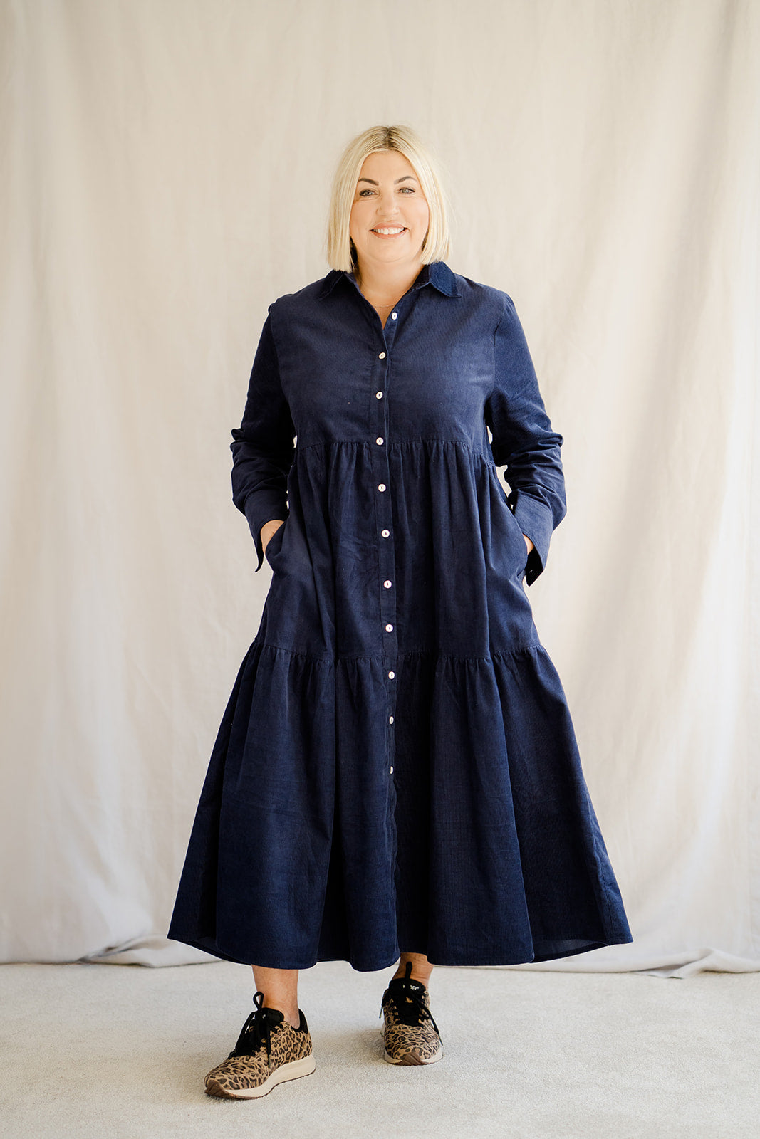 Cate Navy Needle Cord Dress