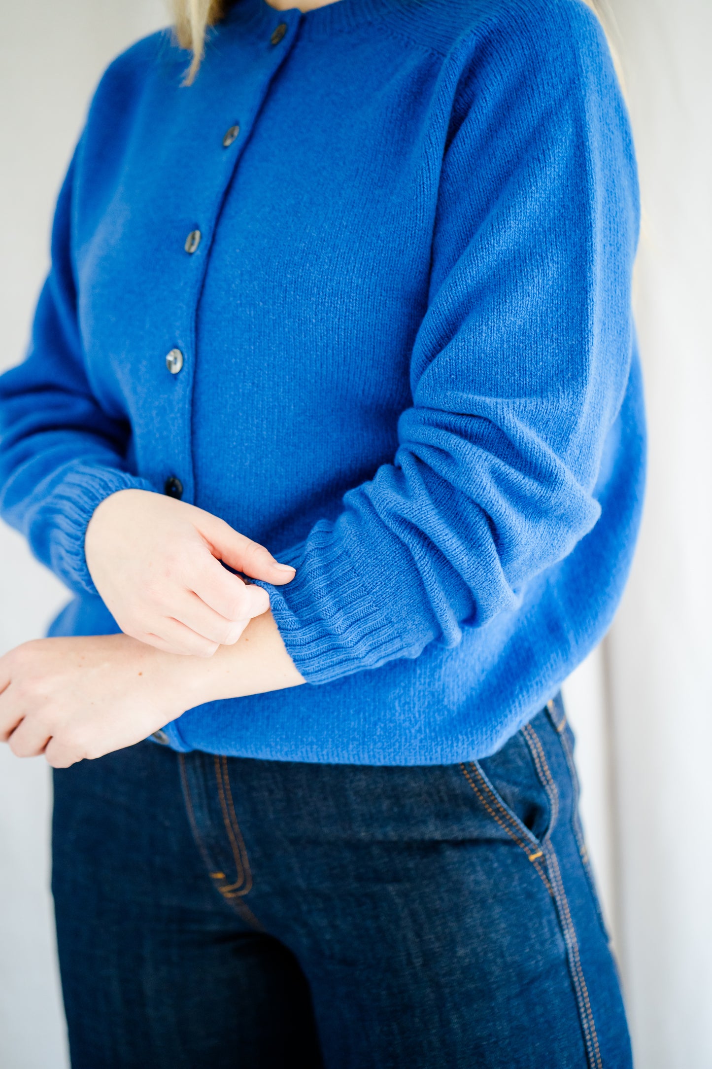 Button Cardigan Mid Blue