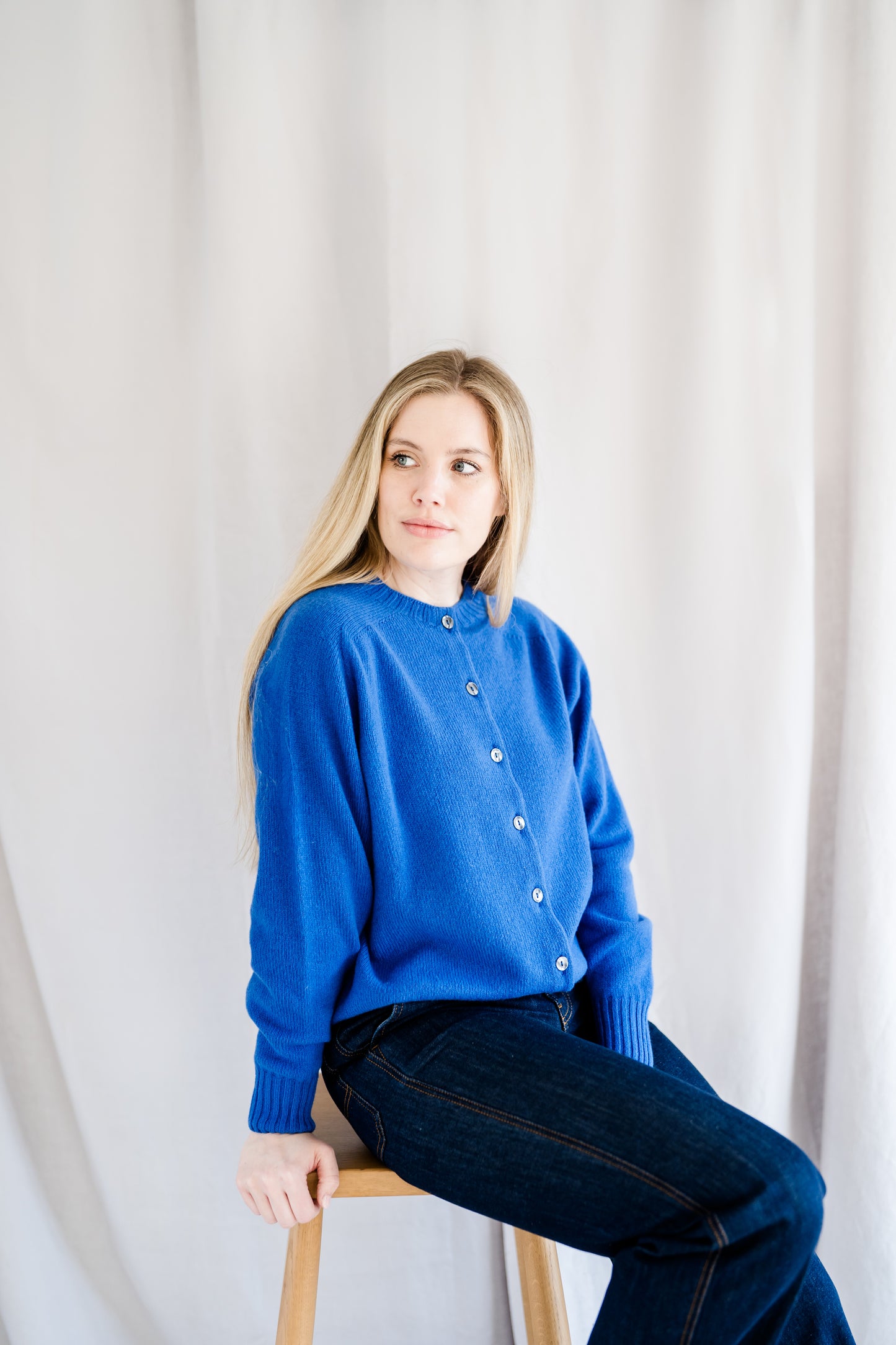 Button Cardigan Mid Blue