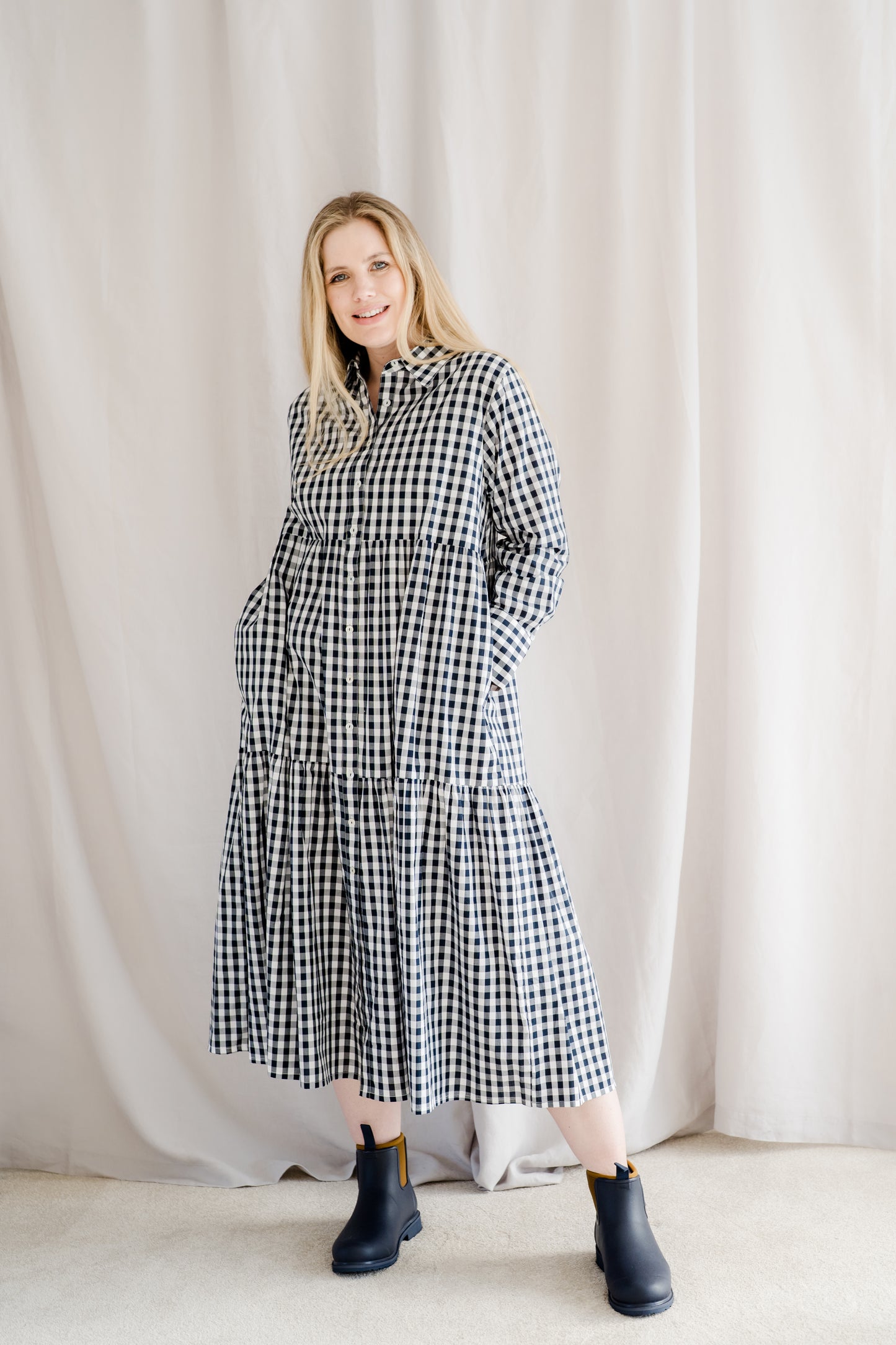 Cate Cotton Indigo & White Gingham Dress