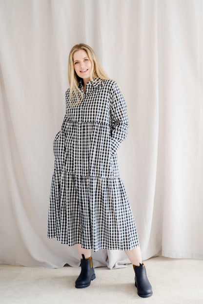 Cate Cotton Indigo & White Gingham Dress
