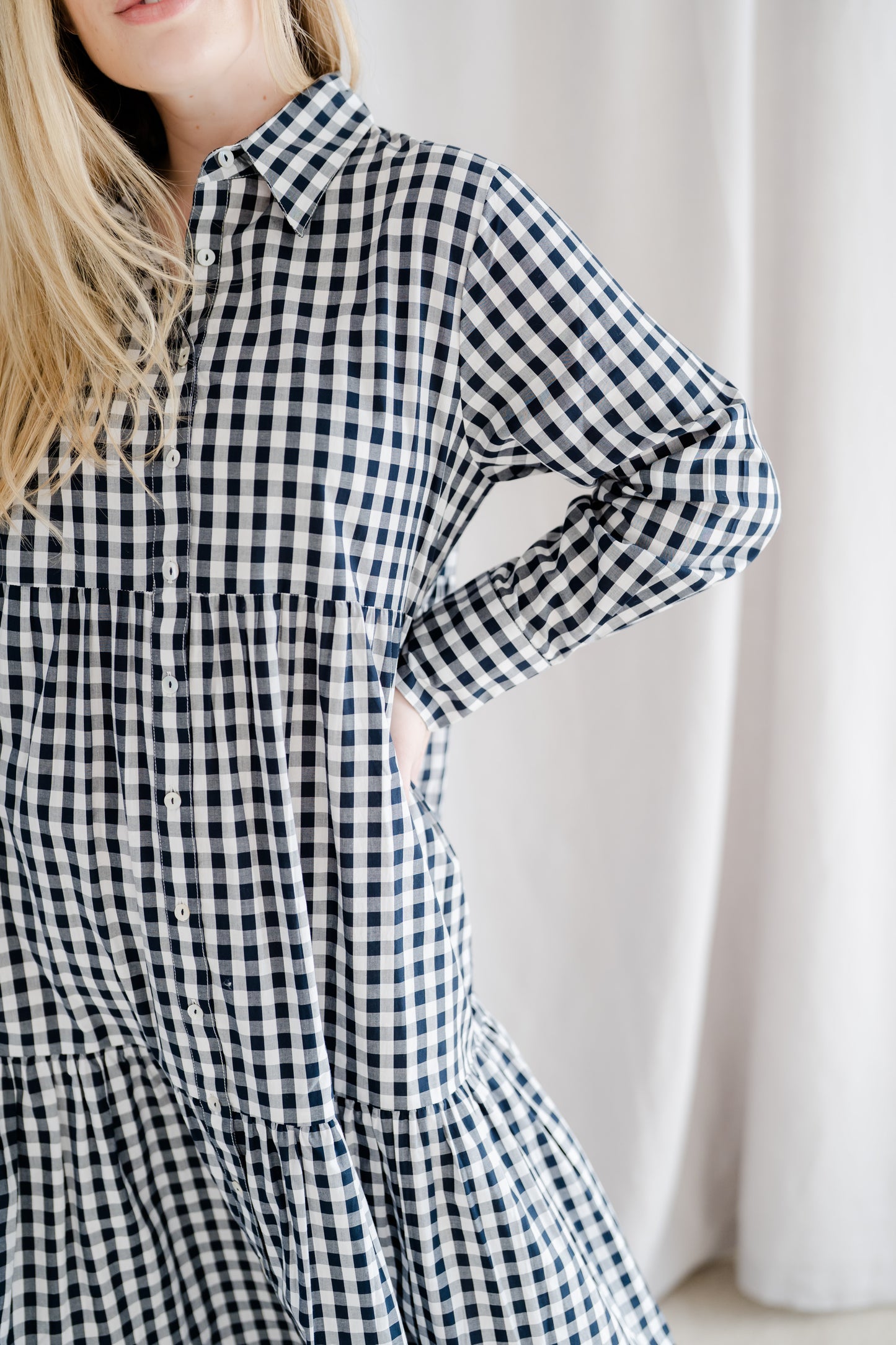 Cate Cotton Indigo & White Gingham Dress