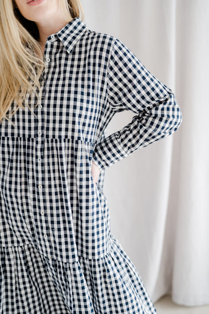 Cate Cotton Indigo & White Gingham Dress