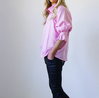 Poppy Pink & White Stripe Shirt - due mid October