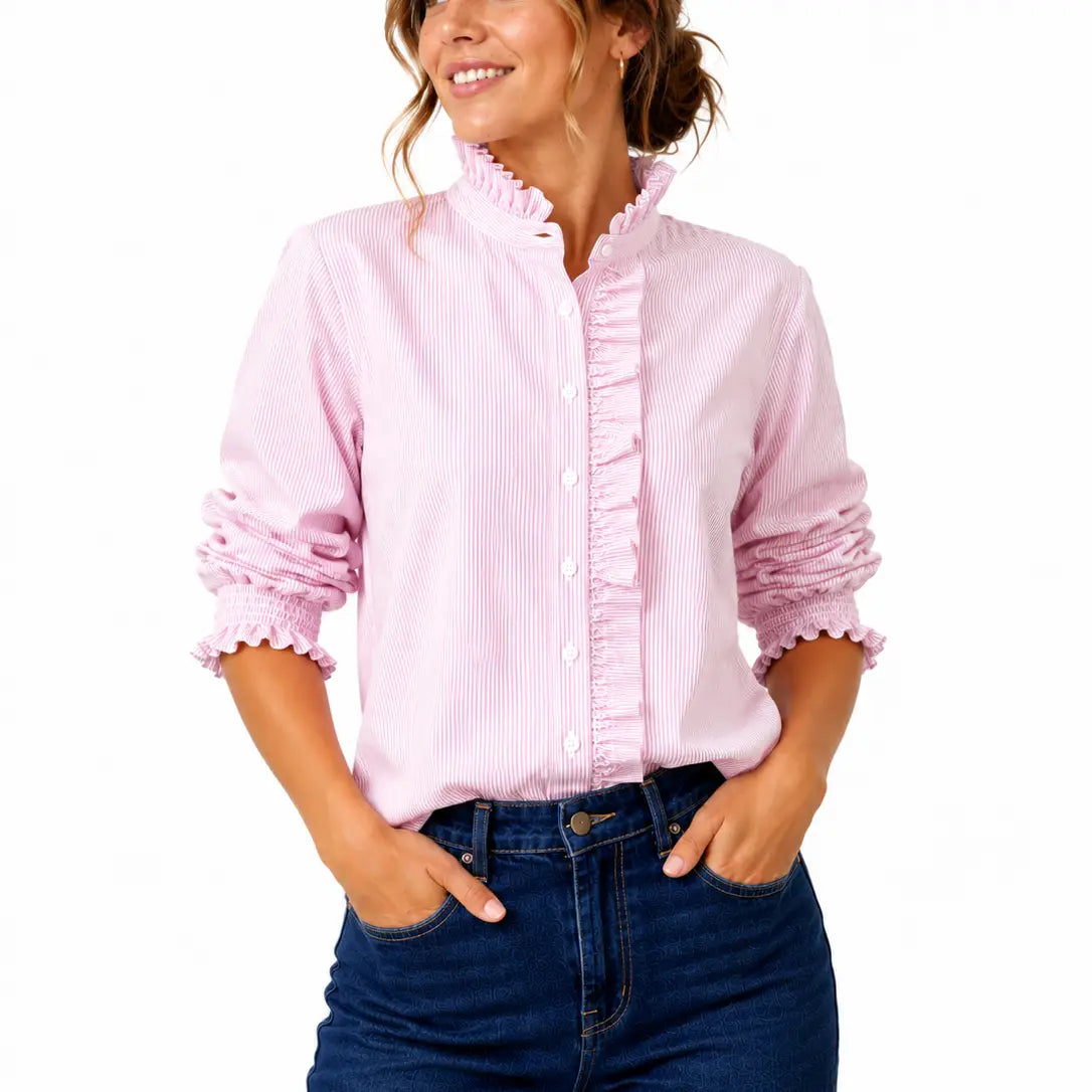 Poppy Pink & White Stripe Shirt - due mid October