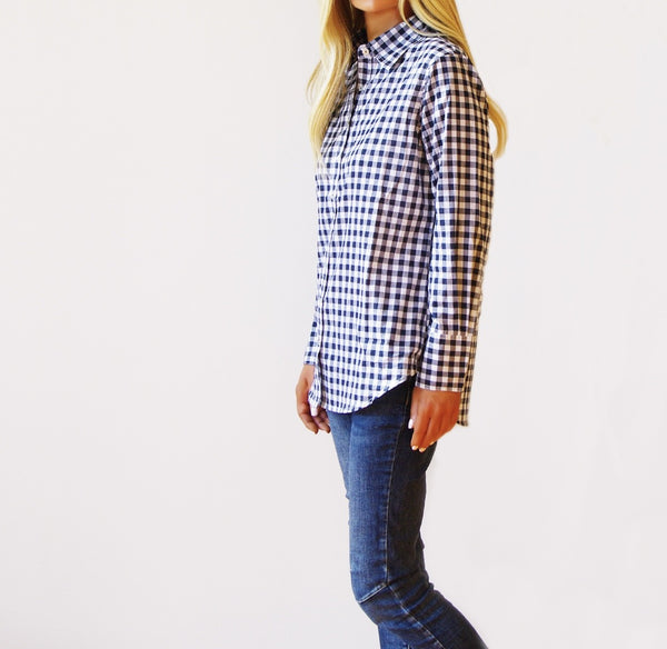 Riley Regular Fit Cotton Gingham Shirt Indigo & White