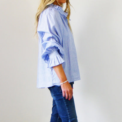 Sammi Blue Linen Blouse