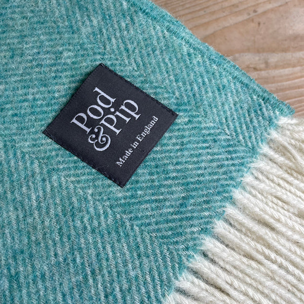 British Wool Herringbone Throw Aqua