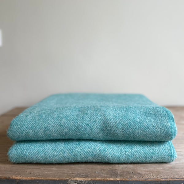 British Wool Herringbone Throw Aqua