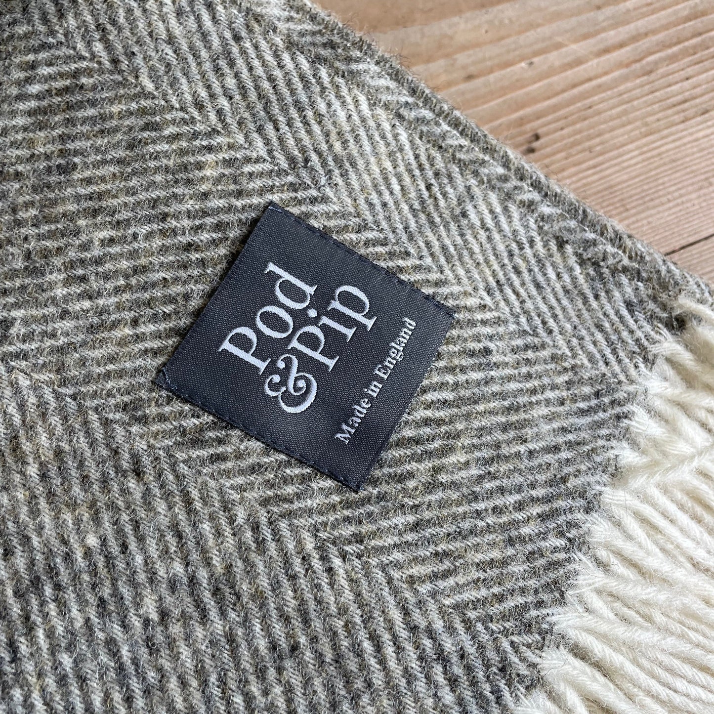 British Wool Herringbone Throw Vintage Grey